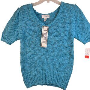Item II 1980s Short Sleeve Knit Sweater Pullover Small Deadstock Shoulder Pads